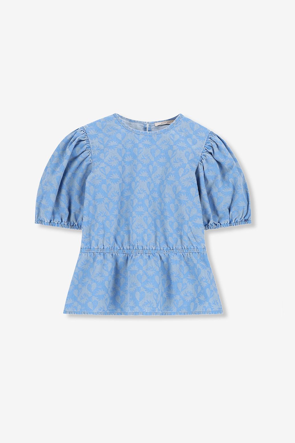 Lichtblauwe denim top met print