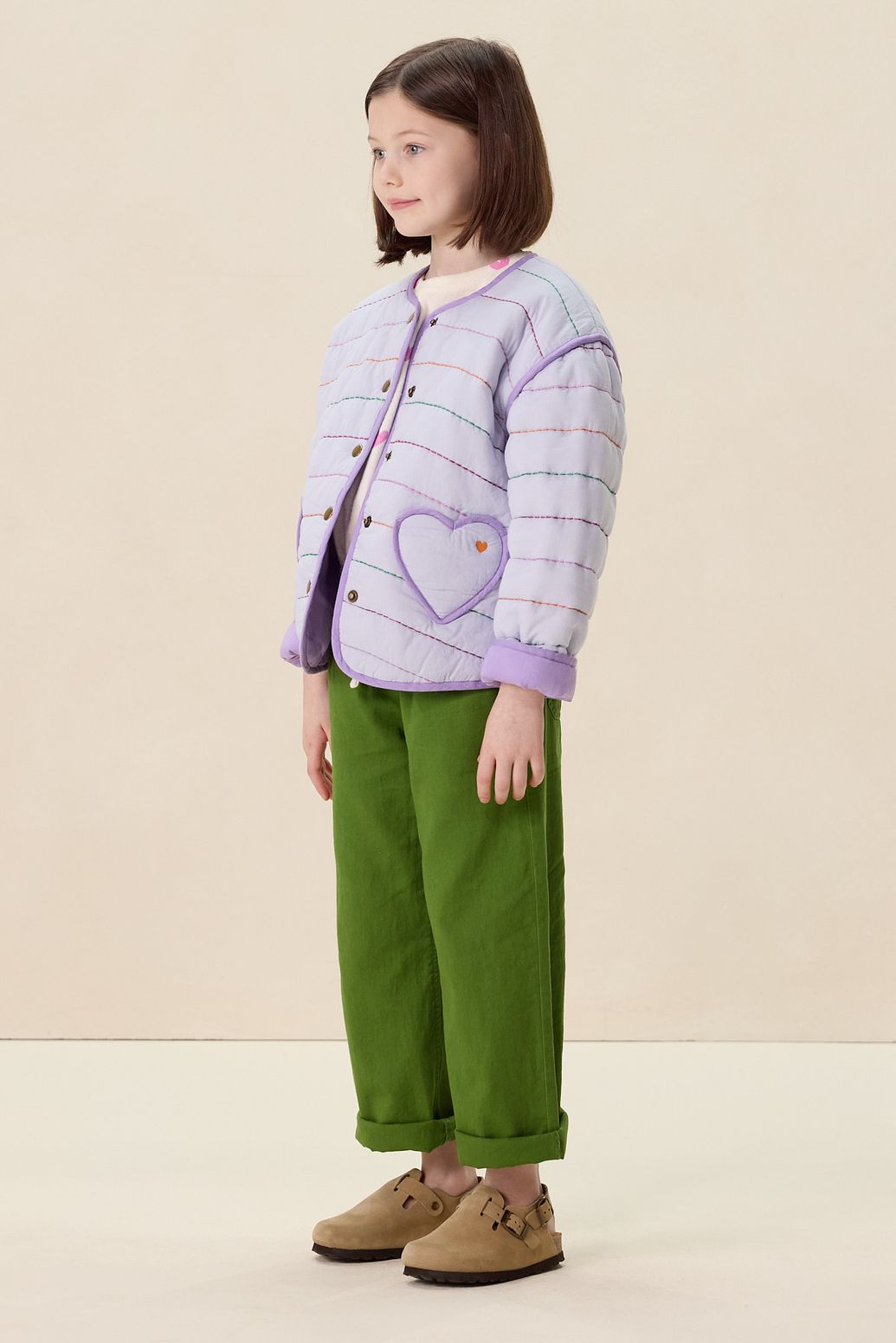 Lichtpaarse padded jack met opgestikte zakken