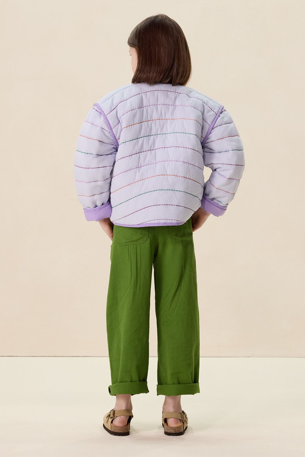 Lichtpaarse padded jack met opgestikte zakken