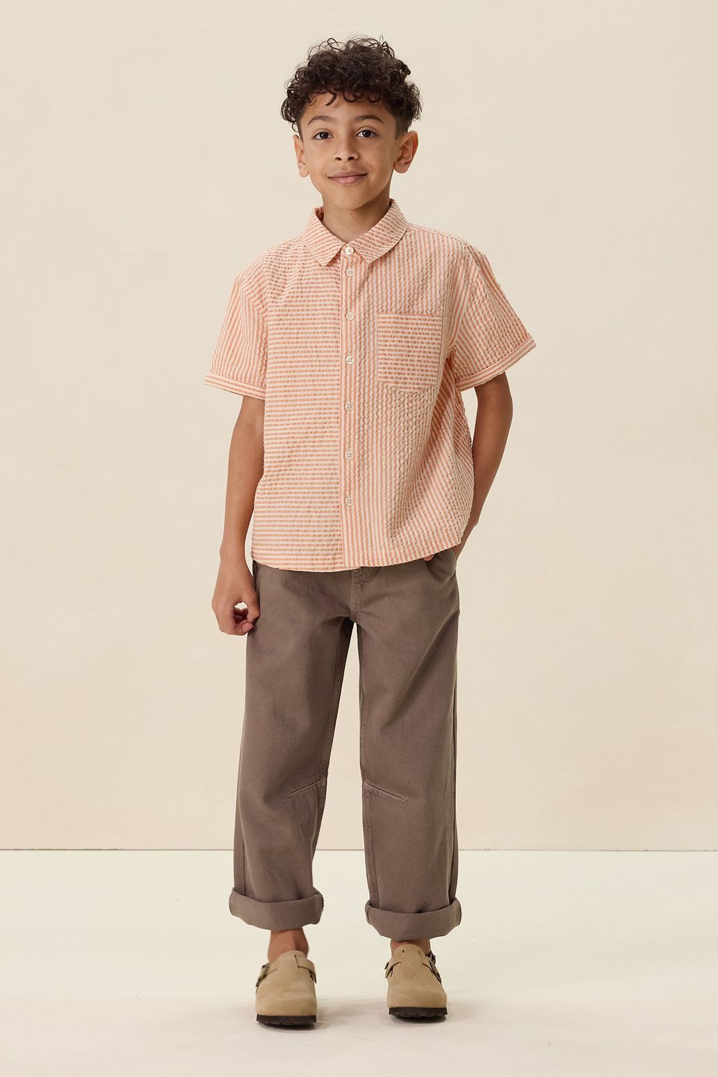 Gestreiftes Kurzarmhemd - orange