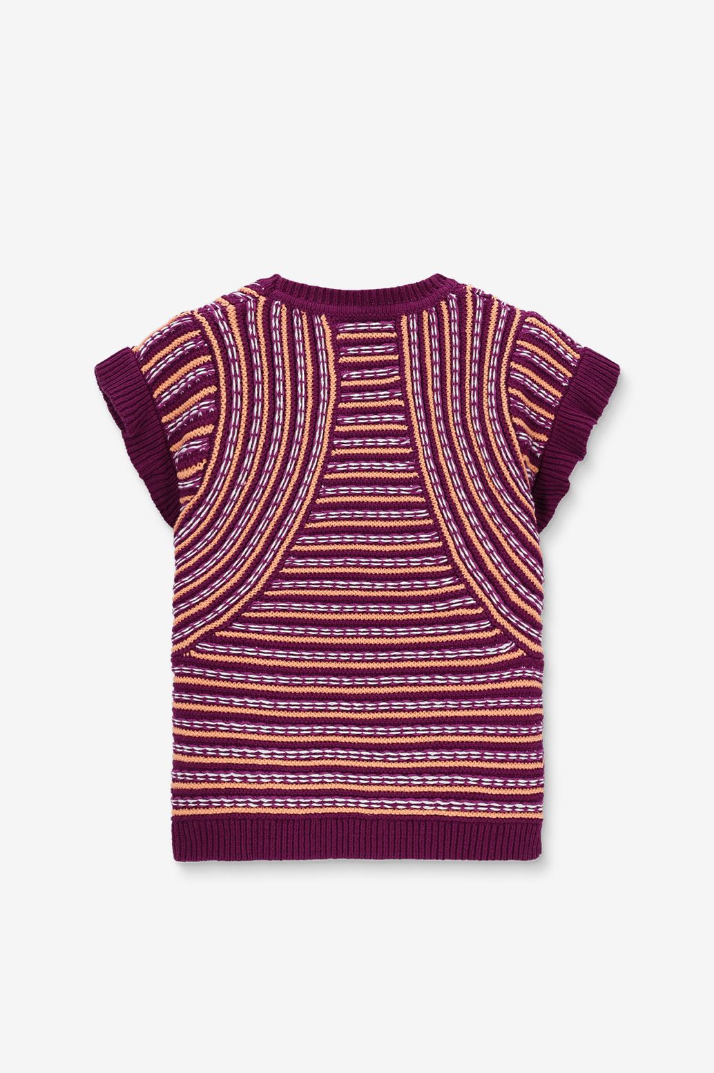 Gestreifter Strickpullover mit kurzem Arm - lila