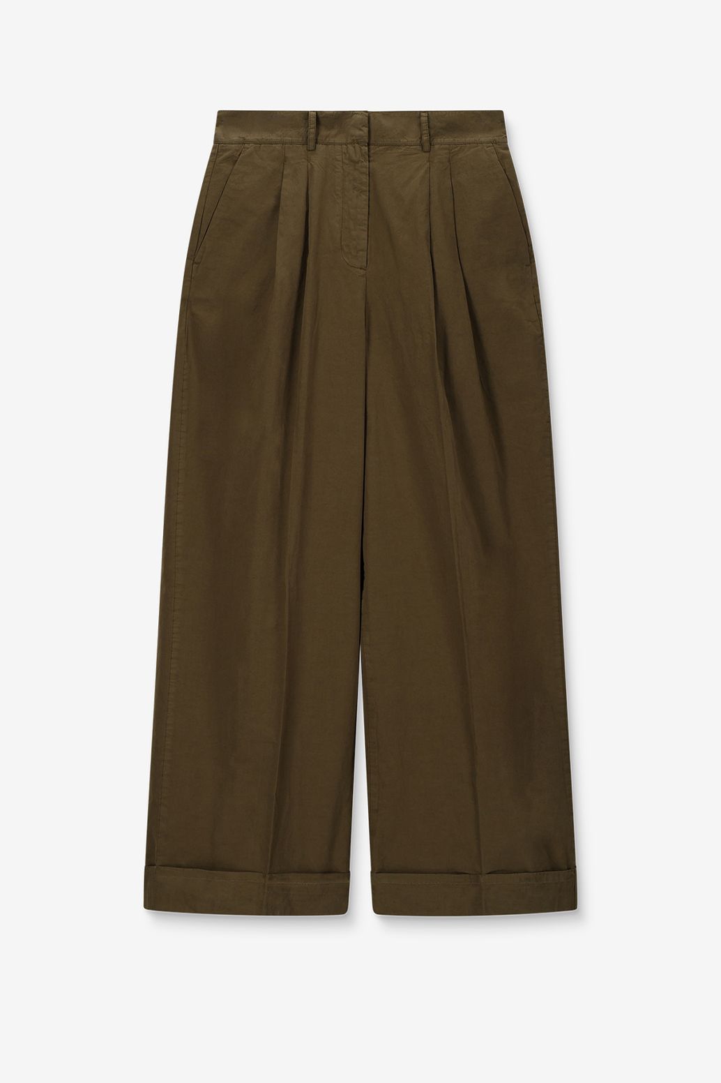 Donkergroene mid waist poplin broek