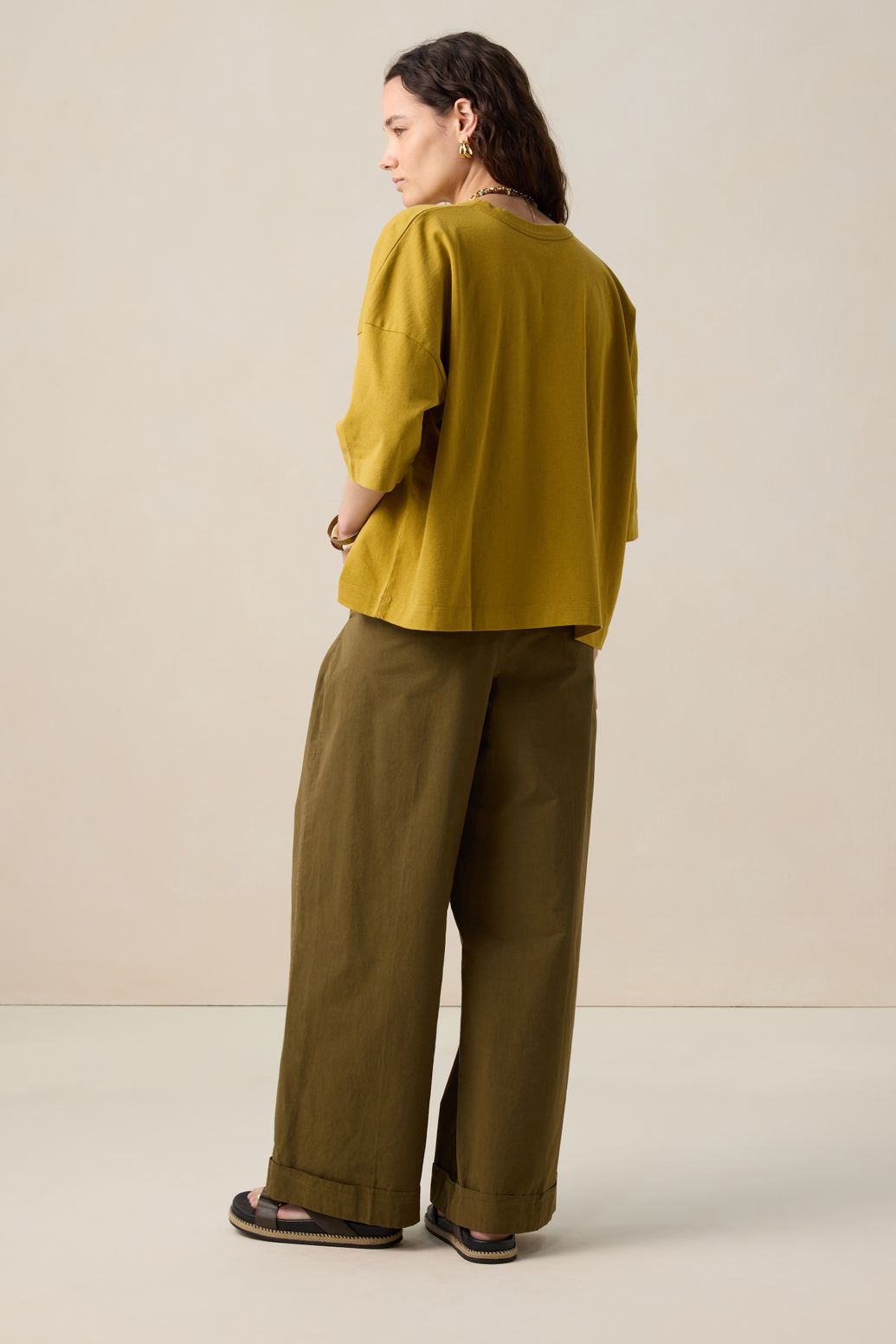 Donkergroene mid waist poplin broek