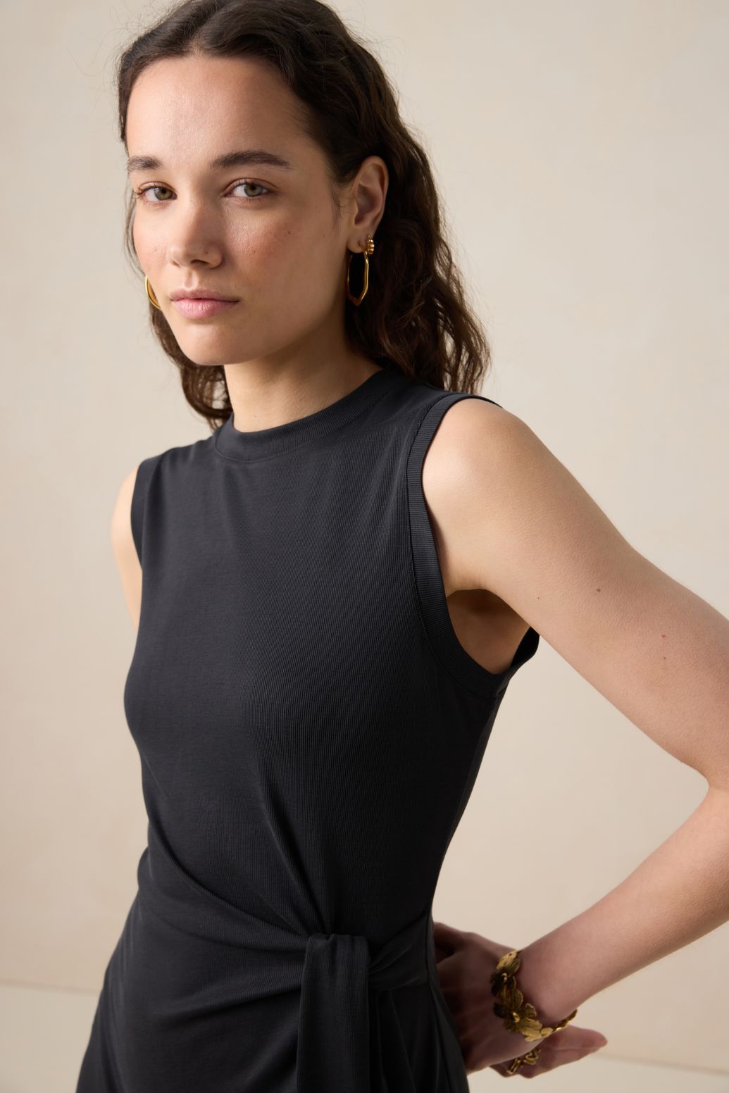 Robe en jersey côtelé - noir