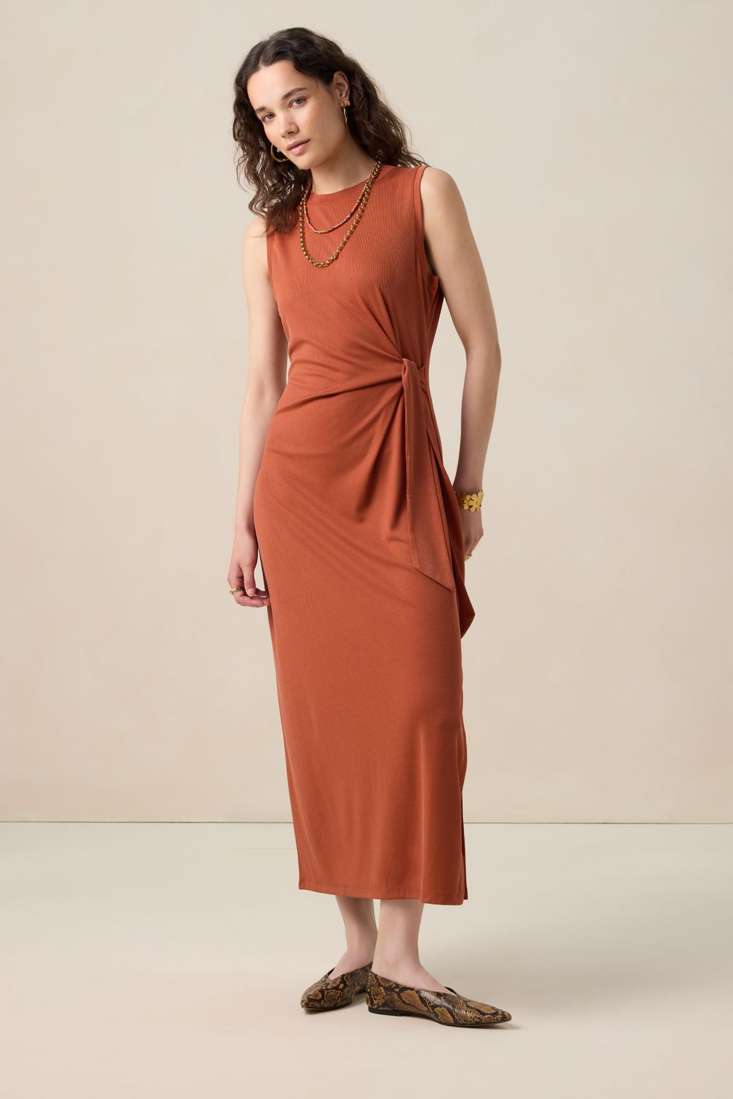 Robe en jersey côtelé - marron