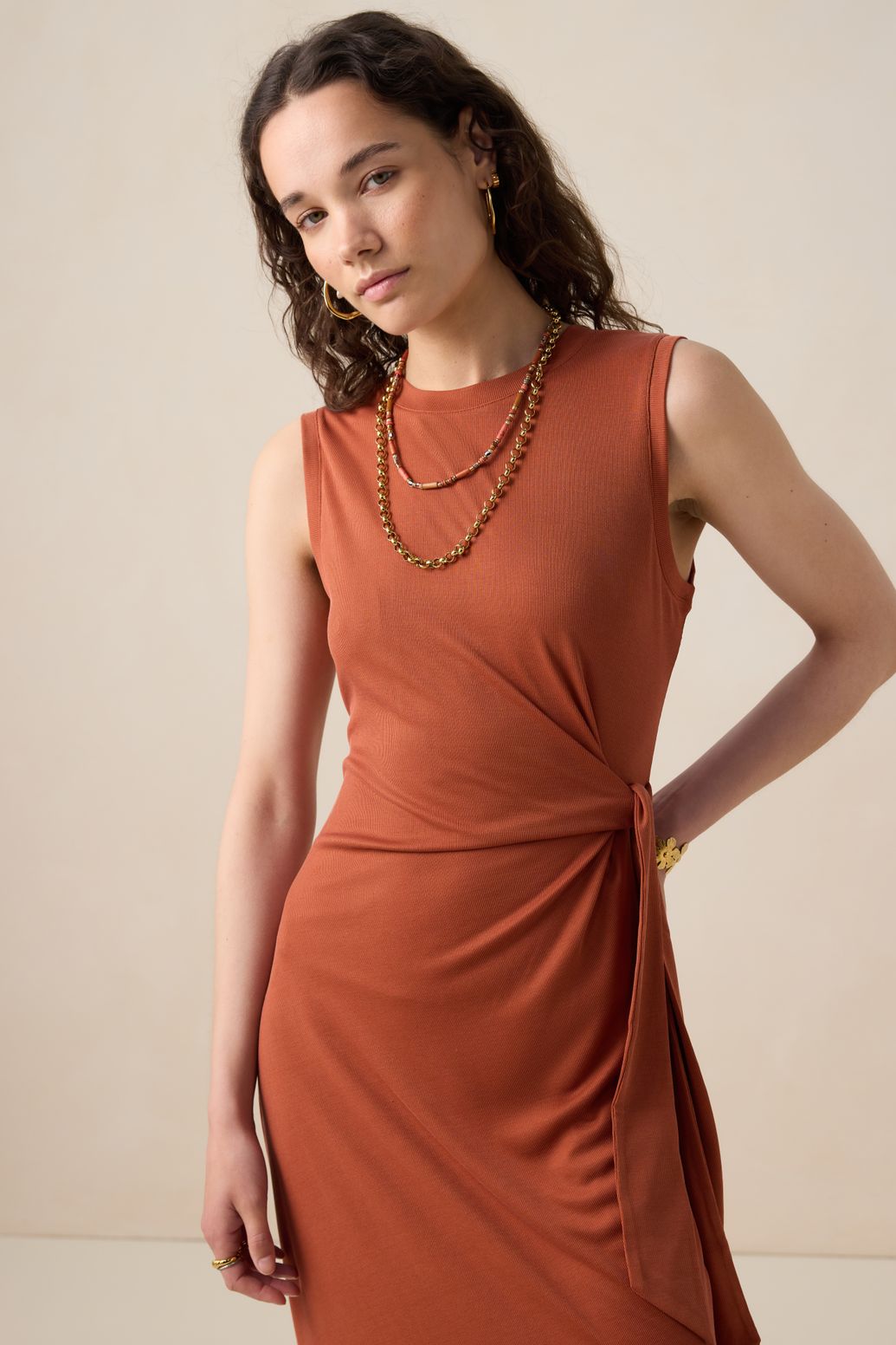 Robe en jersey côtelé - marron