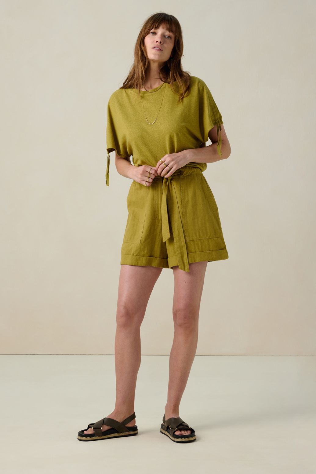 Lichtgroen linnenmix T-shirt