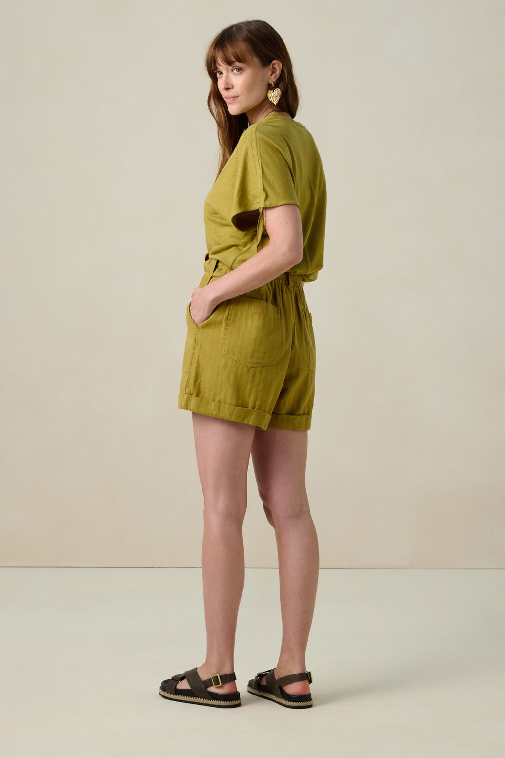 T-Shirt aus Leinenmix - hellgrün