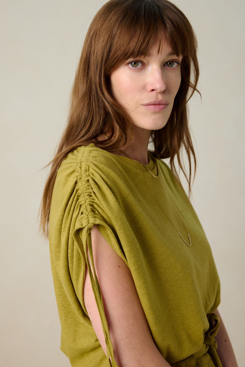 Lichtgroen linnenmix T-shirt