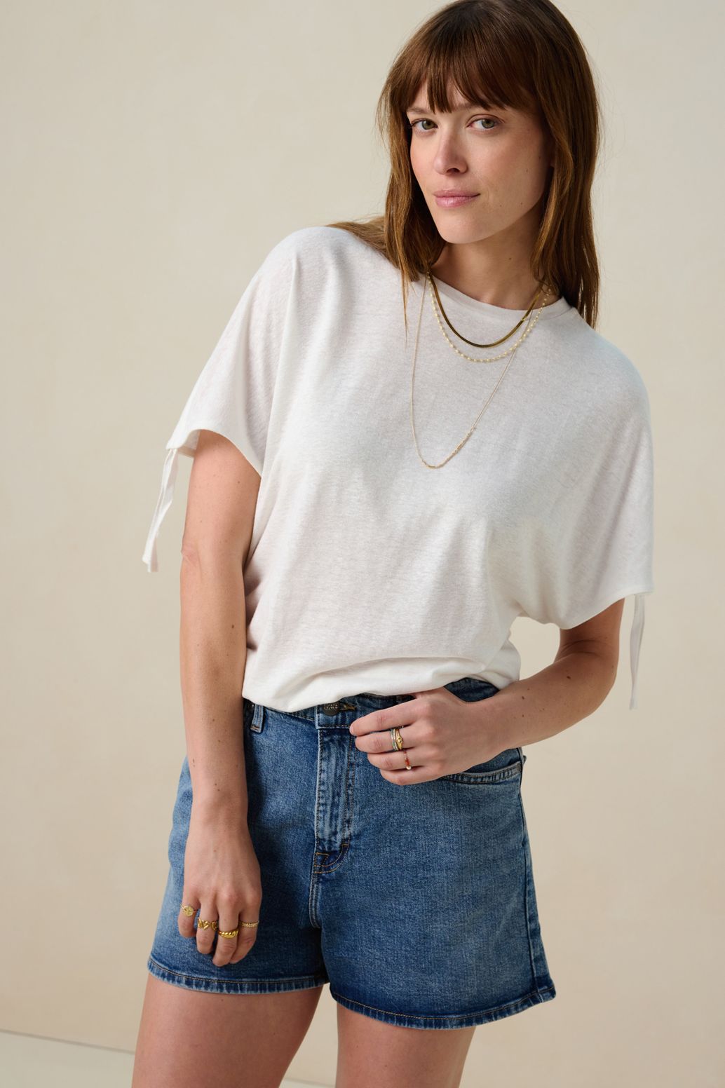 Wit linnenmix T-shirt