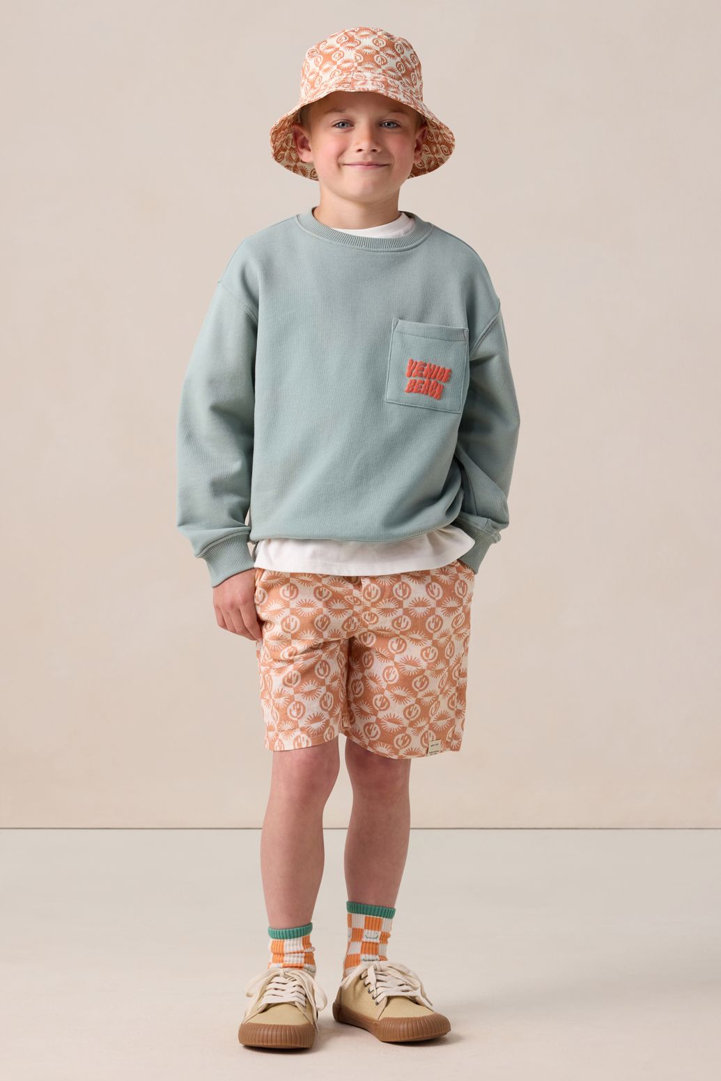 Shorts mit Smiley-Print - orange