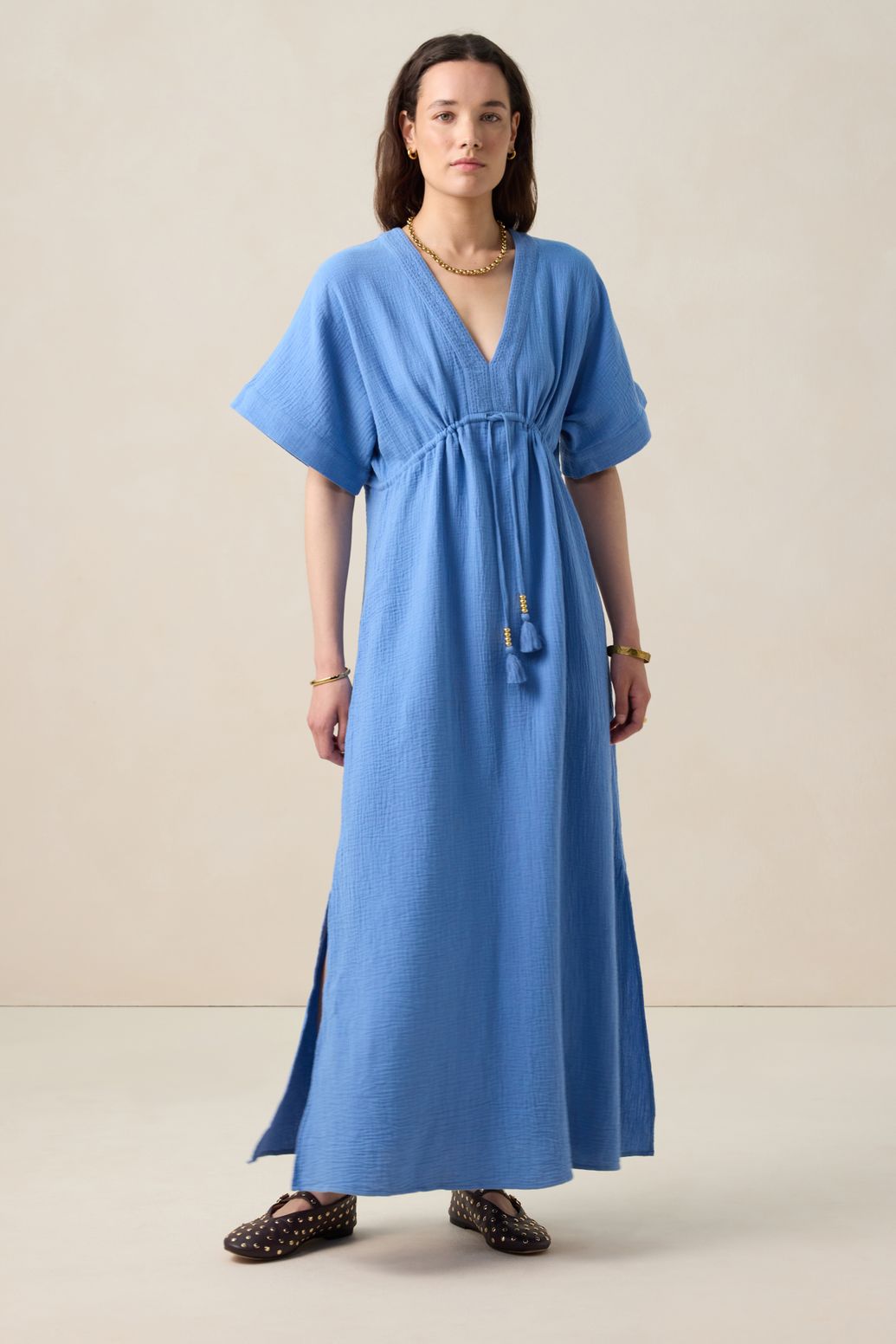 Blauwe kaftan maxi-jurk
