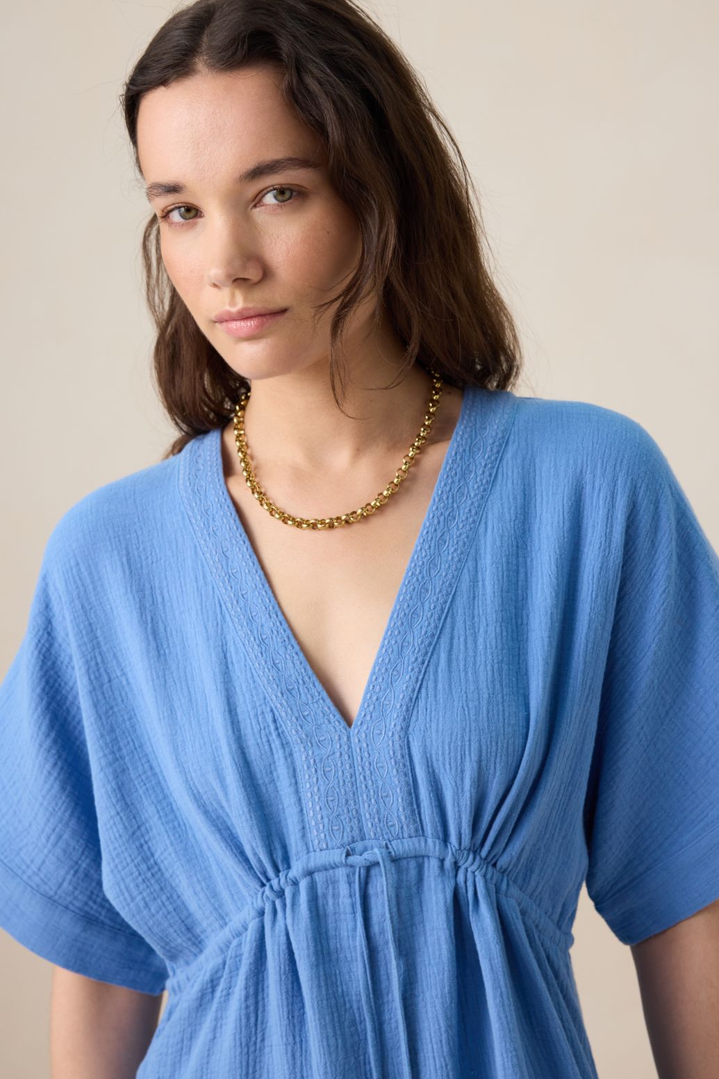 Blauwe kaftan maxi-jurk