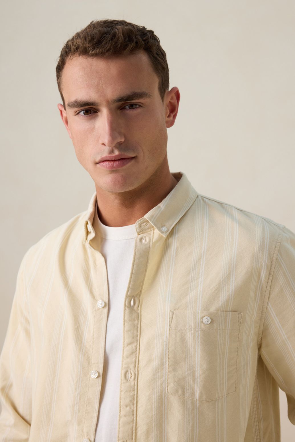 Beige gestreept overhemd