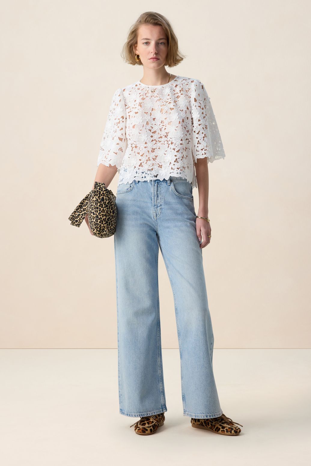 Lichtbruine crossbody tas met leopard print