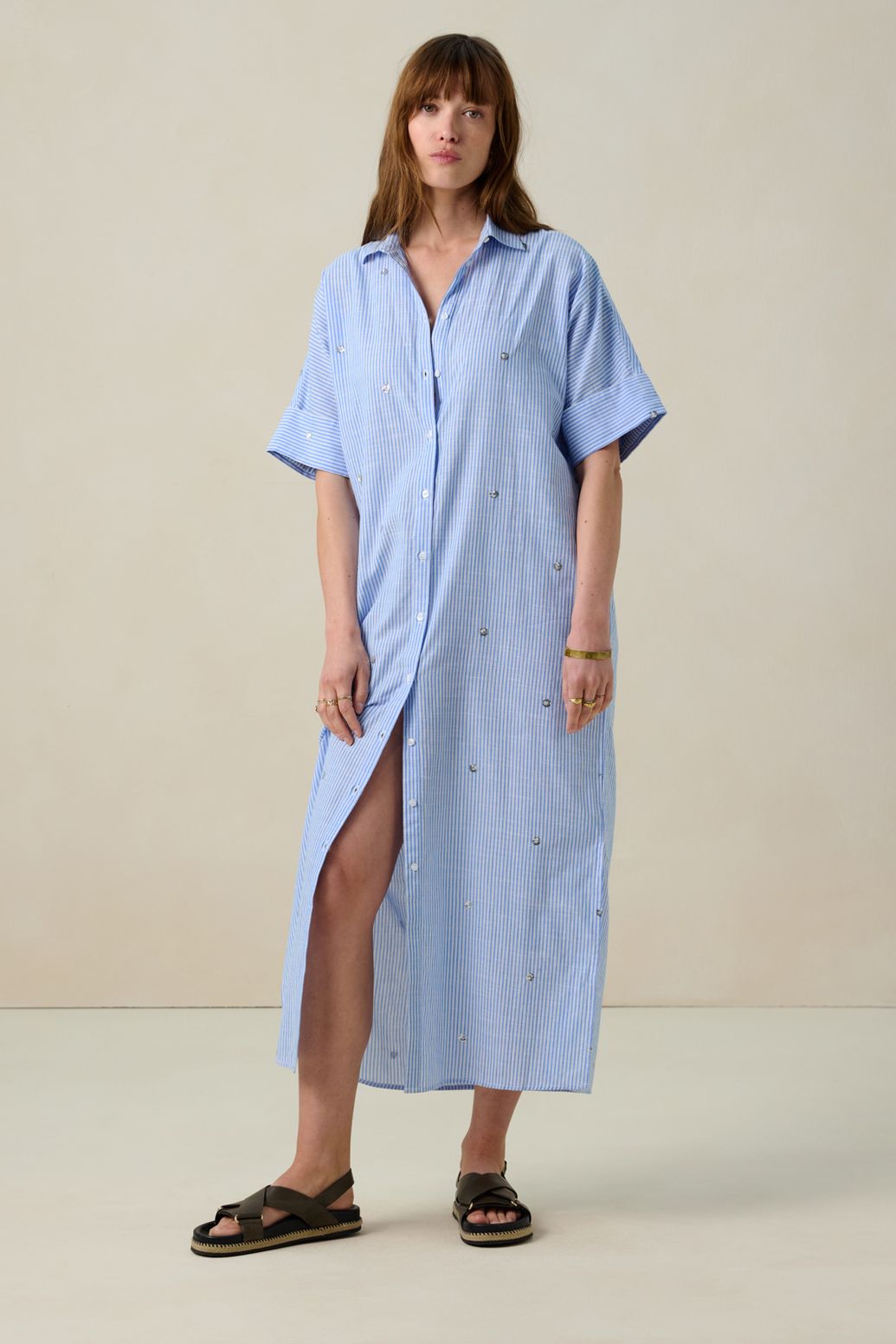 Robe rayée avec paillettes - bleu