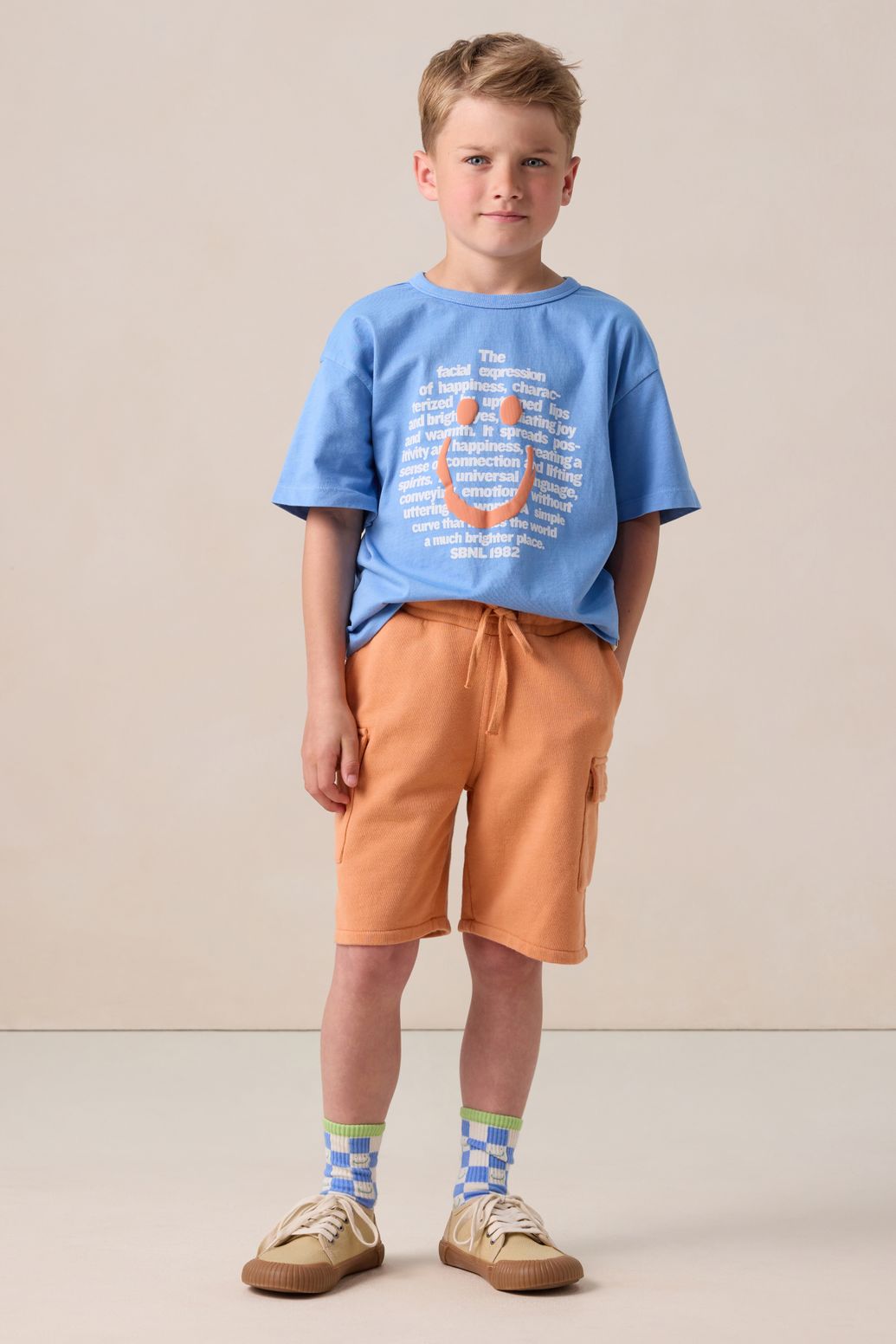 T-Shirt mit Smiley-Print - blau