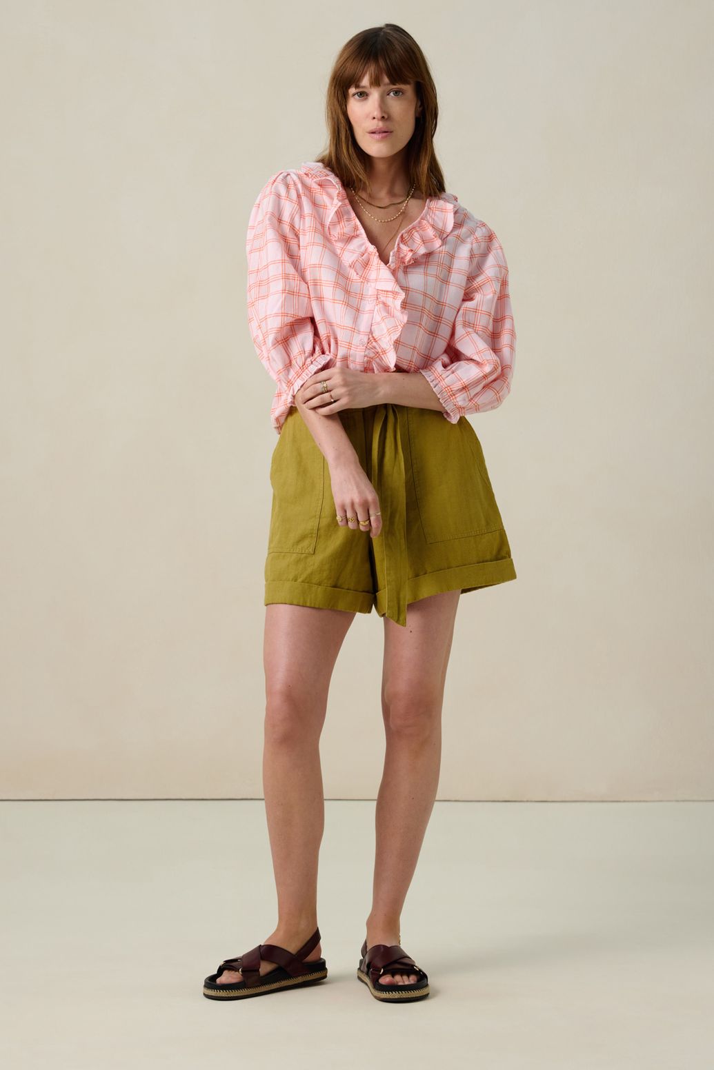 Blouse à carreaux - rose clair