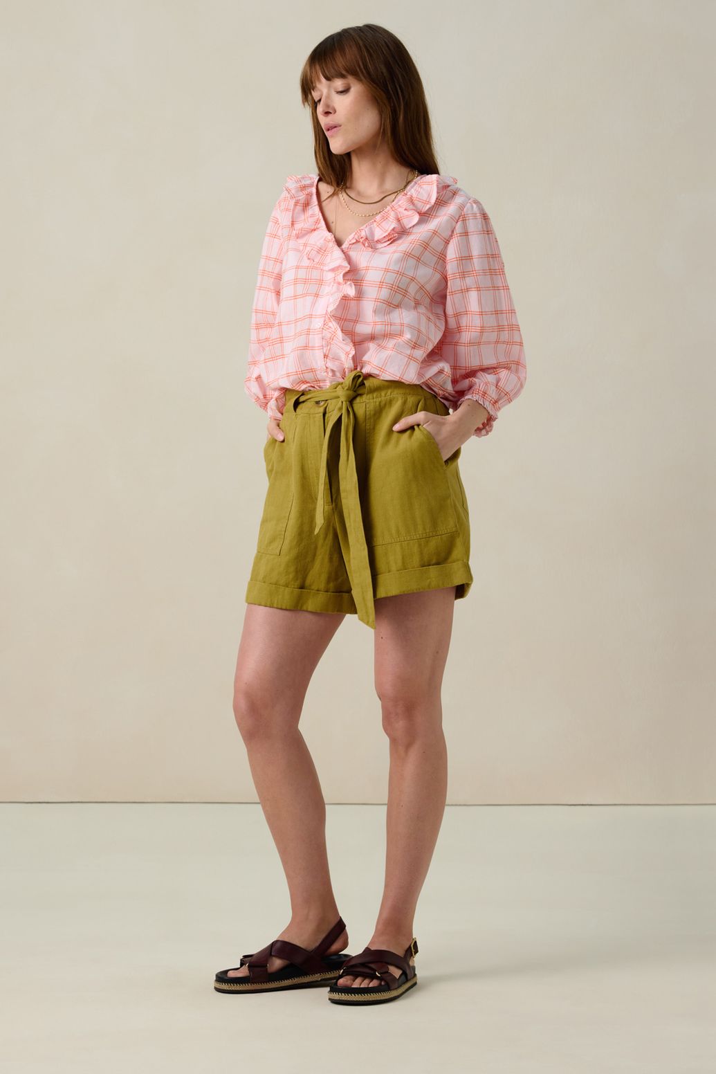 Blouse à carreaux - rose clair