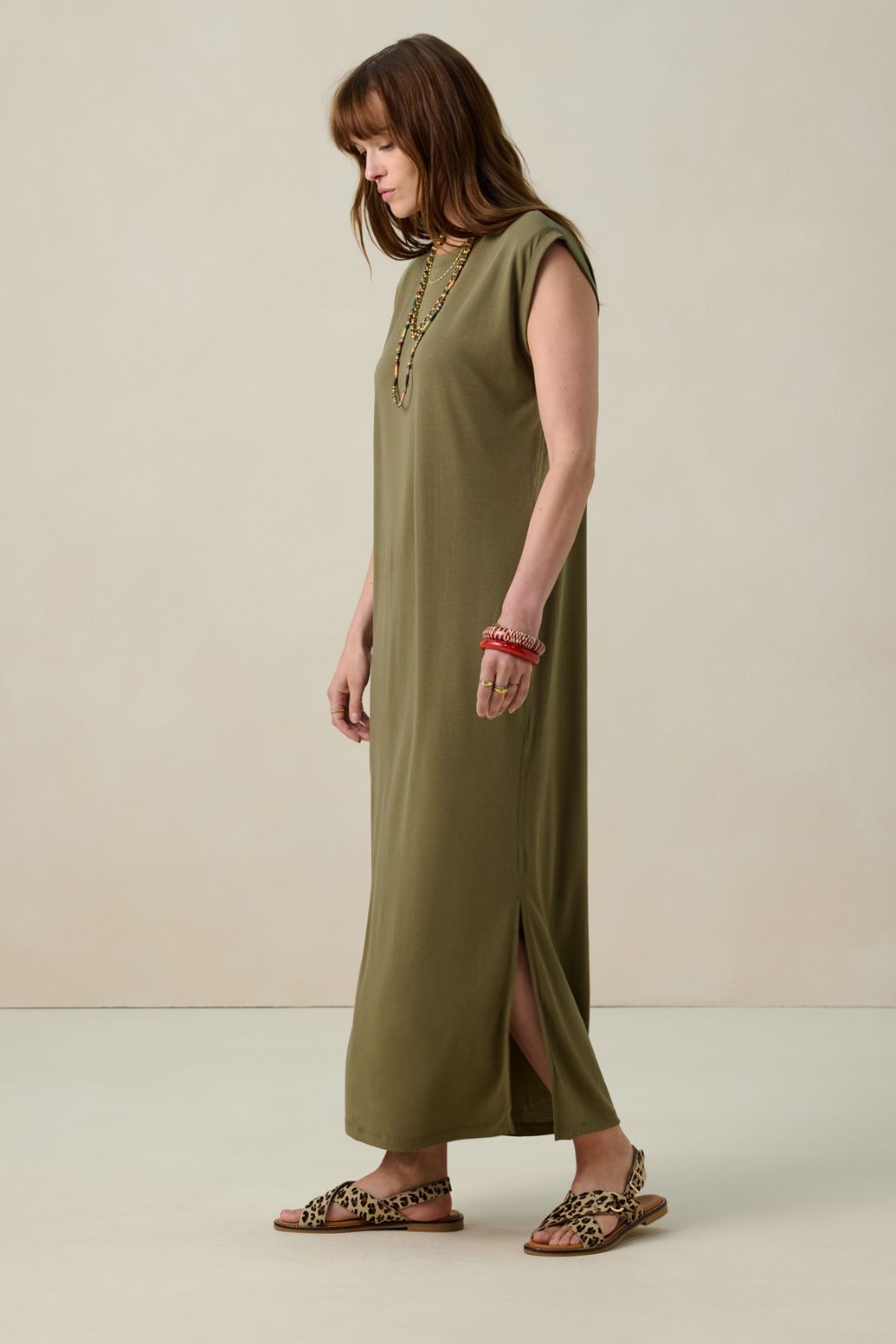 Maxi-Kleid ohne Ärmel - dunkelgrün