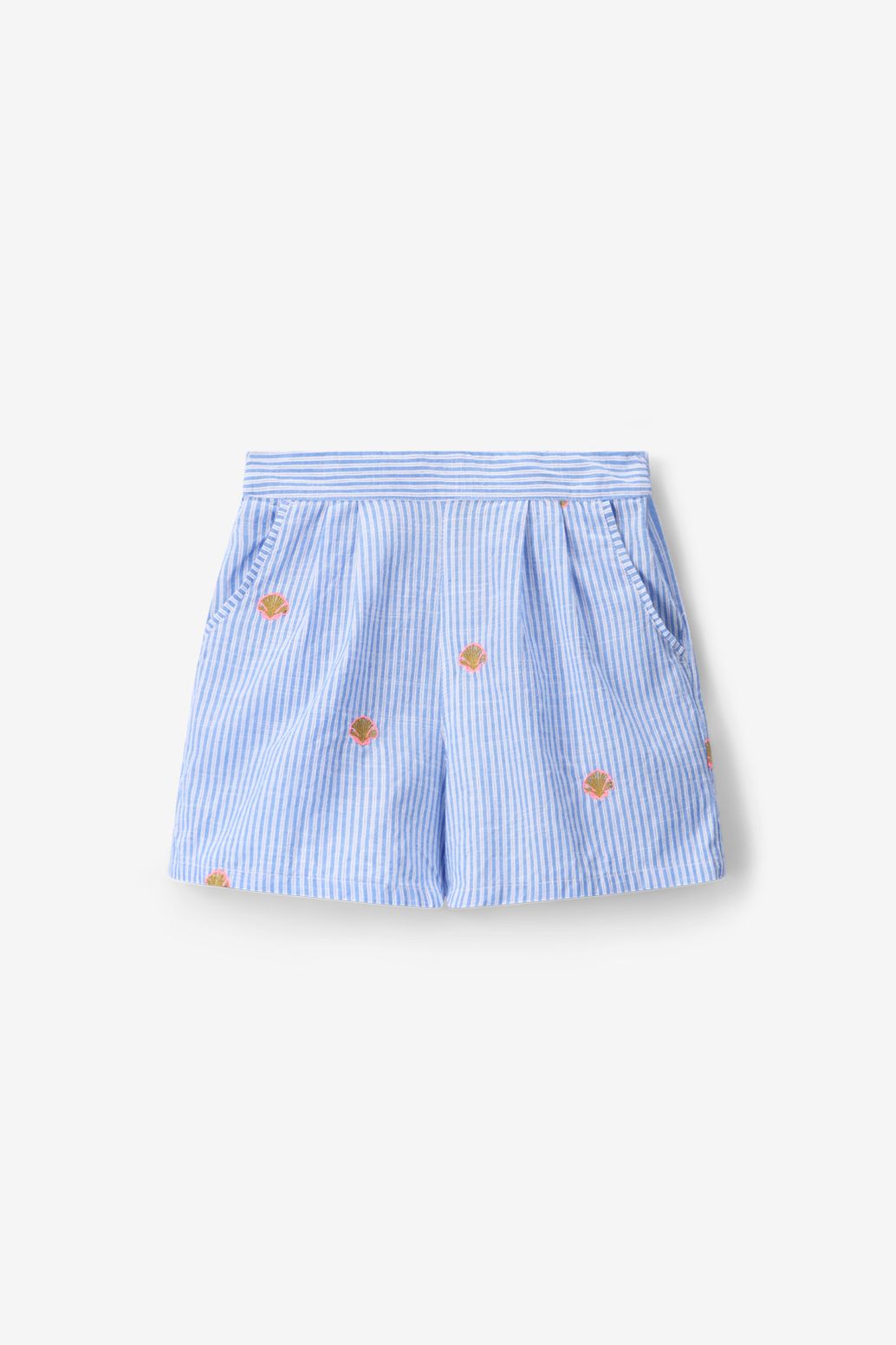 Gestreifte Shorts mit Stickerei - blau