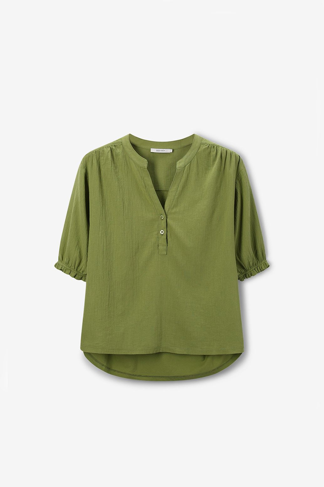 Groen T-shirt met pofmouwen
