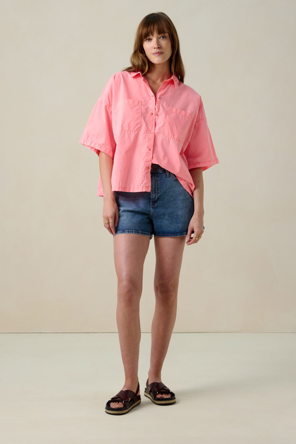 Roze blouse met korte mouwen