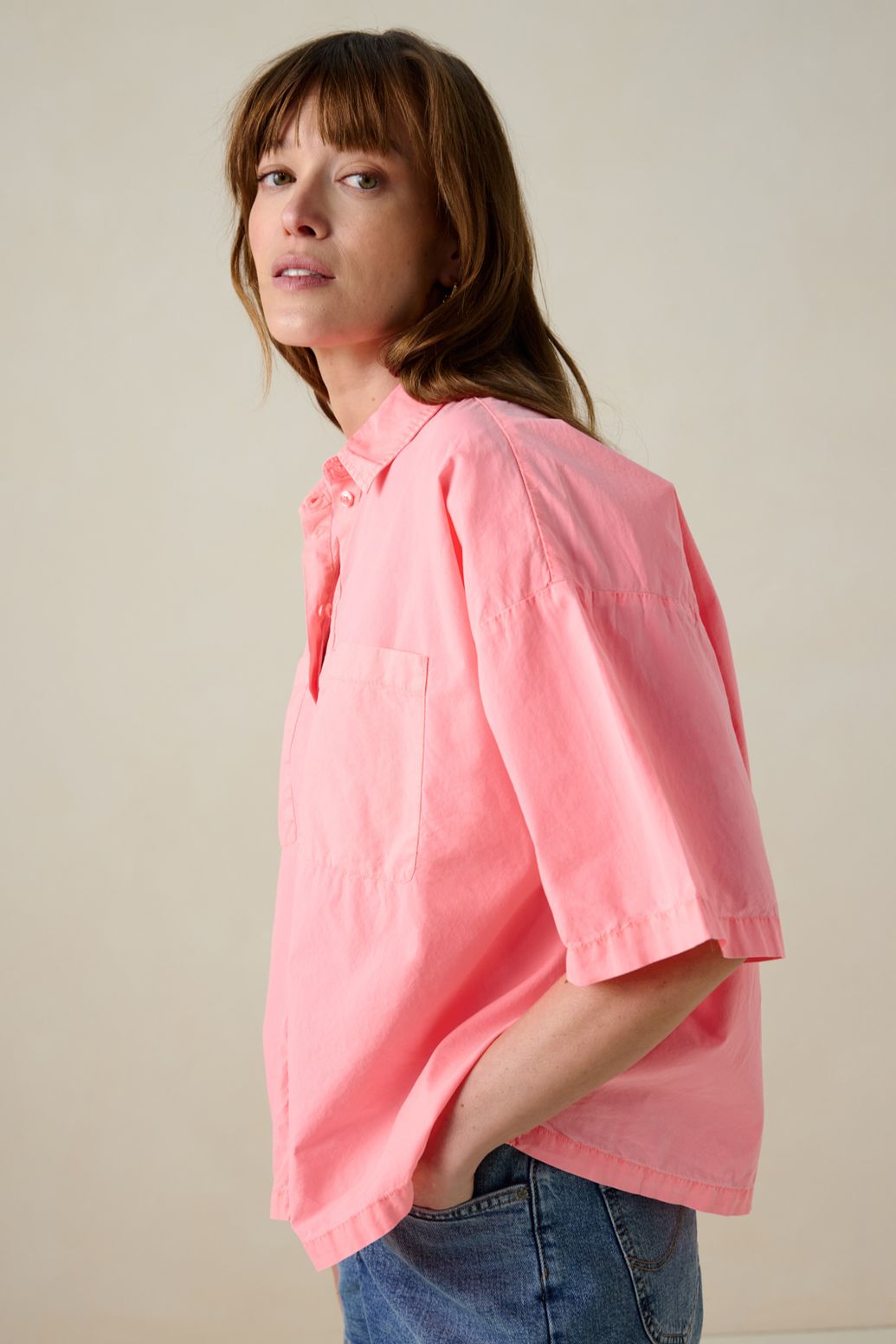 Roze blouse met korte mouwen