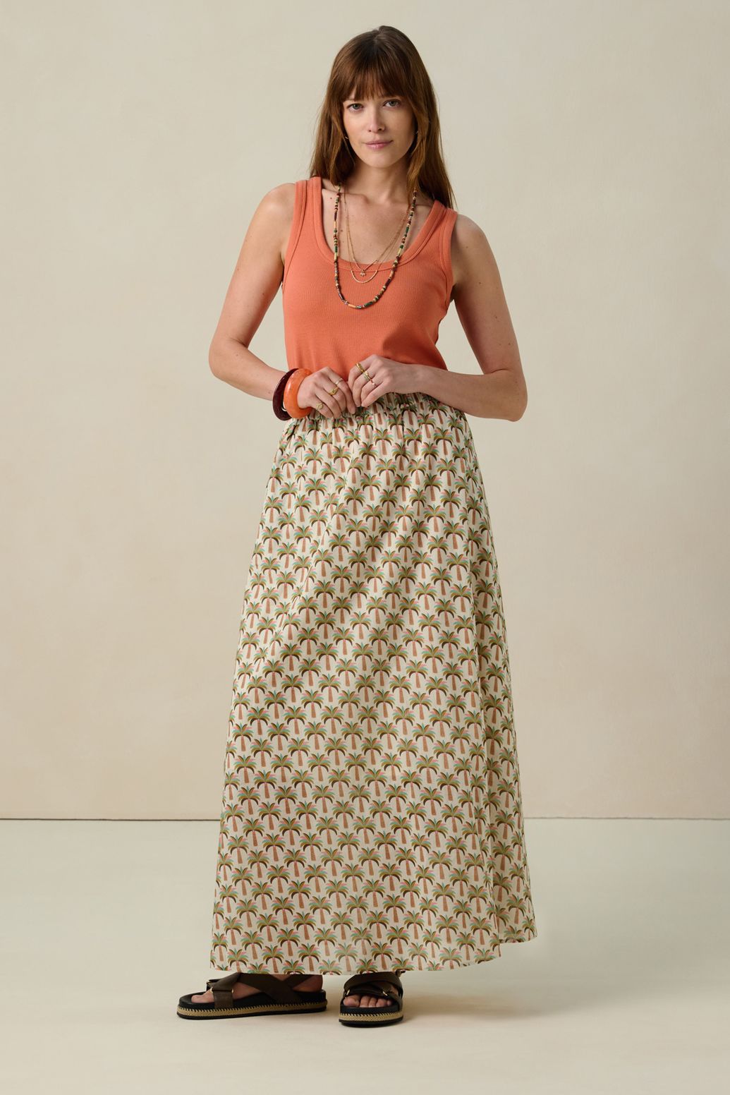 Maxi-Rock mit Palmenmuster - mehrfarbig