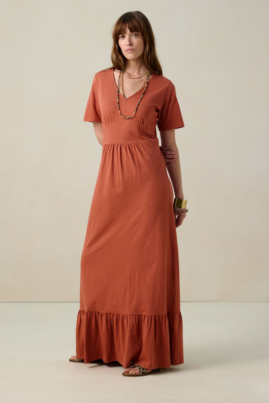 Rode jersey maxi jurk