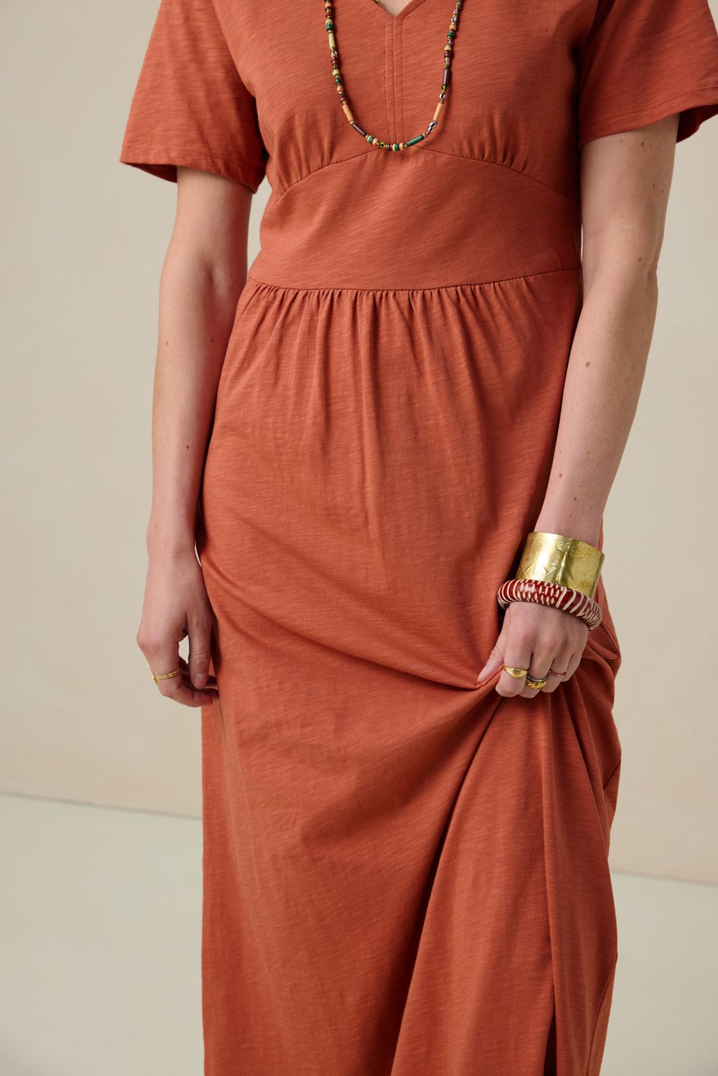 Rode jersey maxi jurk