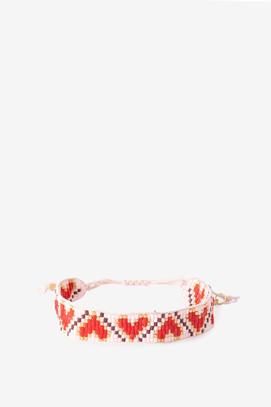 Lichtroze weefarmband met hartjes