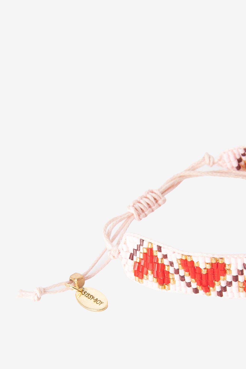 Lichtroze weefarmband met hartjes