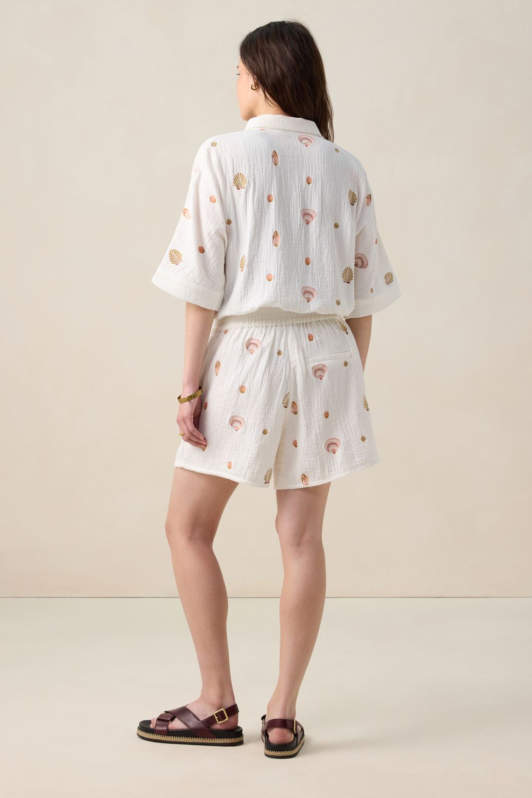 Witte mousseline short met embroidery