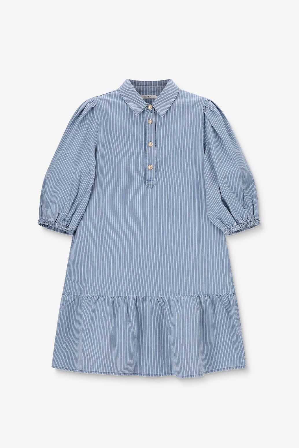 Blauwe denim jurk met pofmouwen