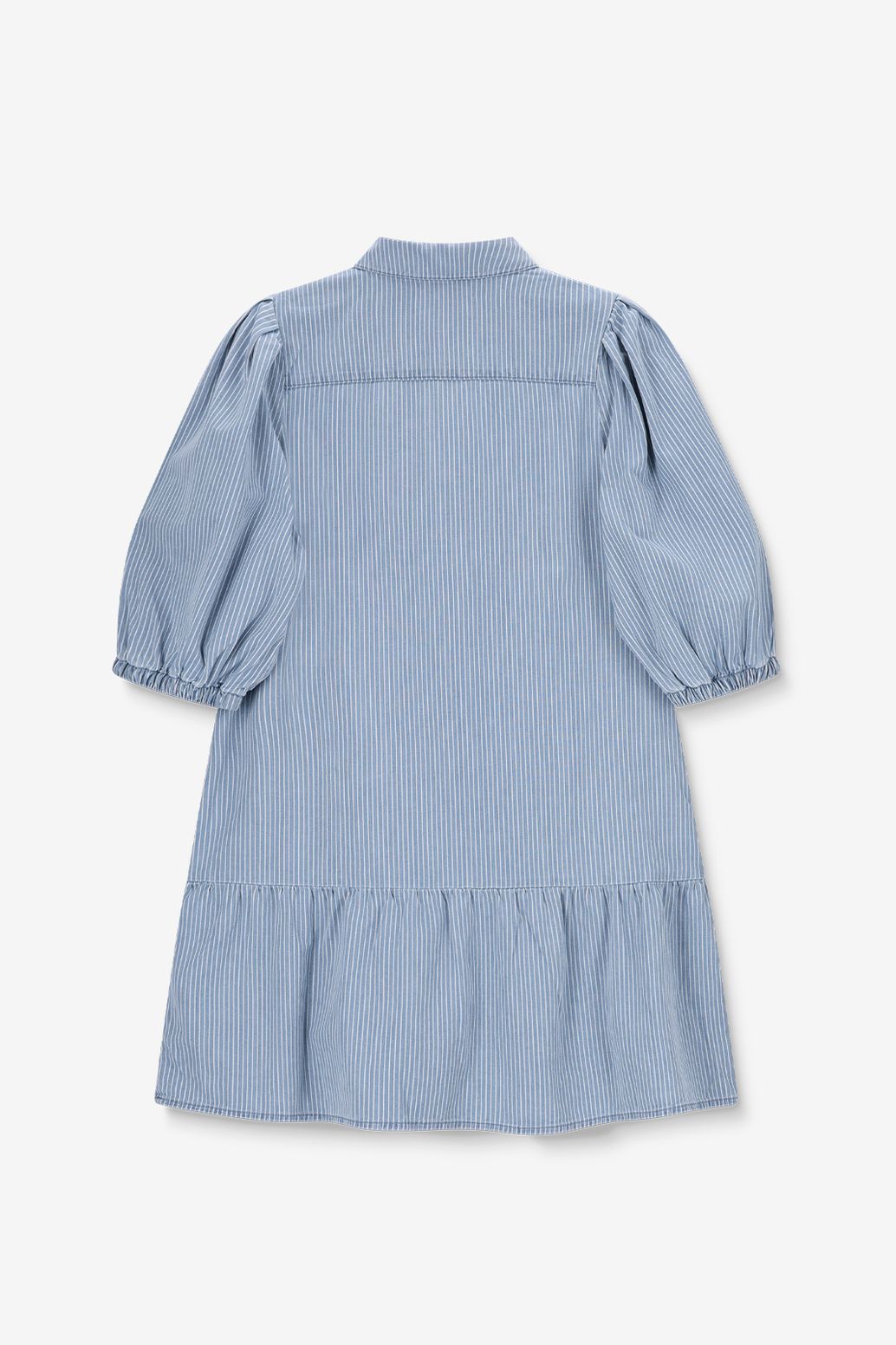 Blauwe denim jurk met pofmouwen