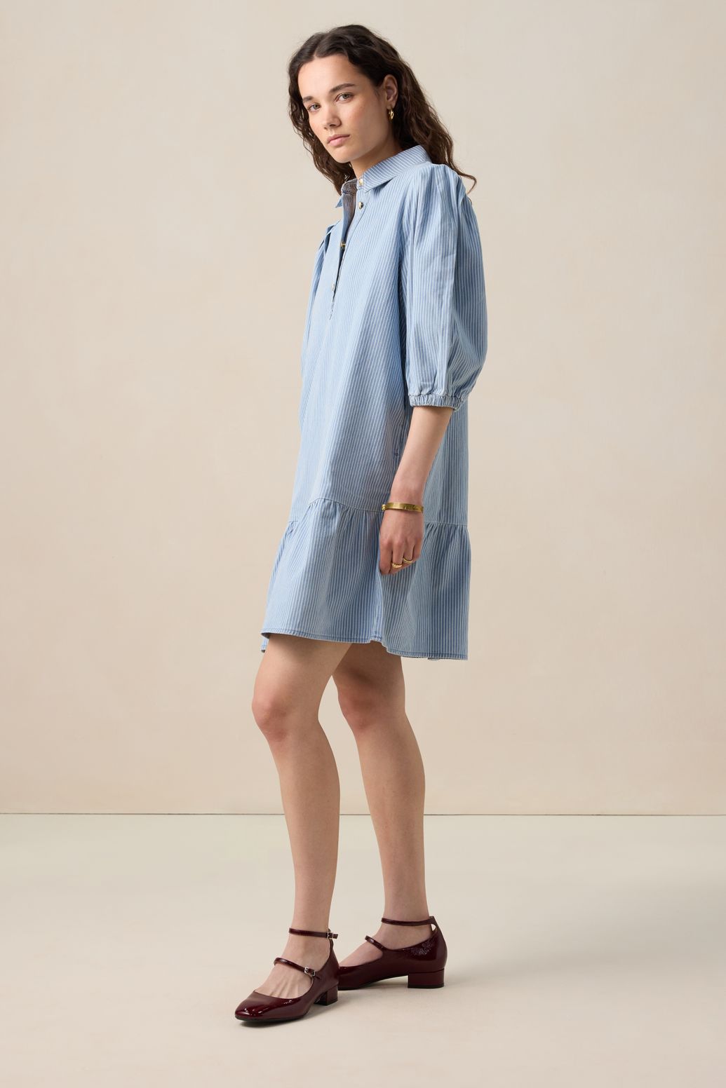 Robe en jean avec manches bouffantes - bleu