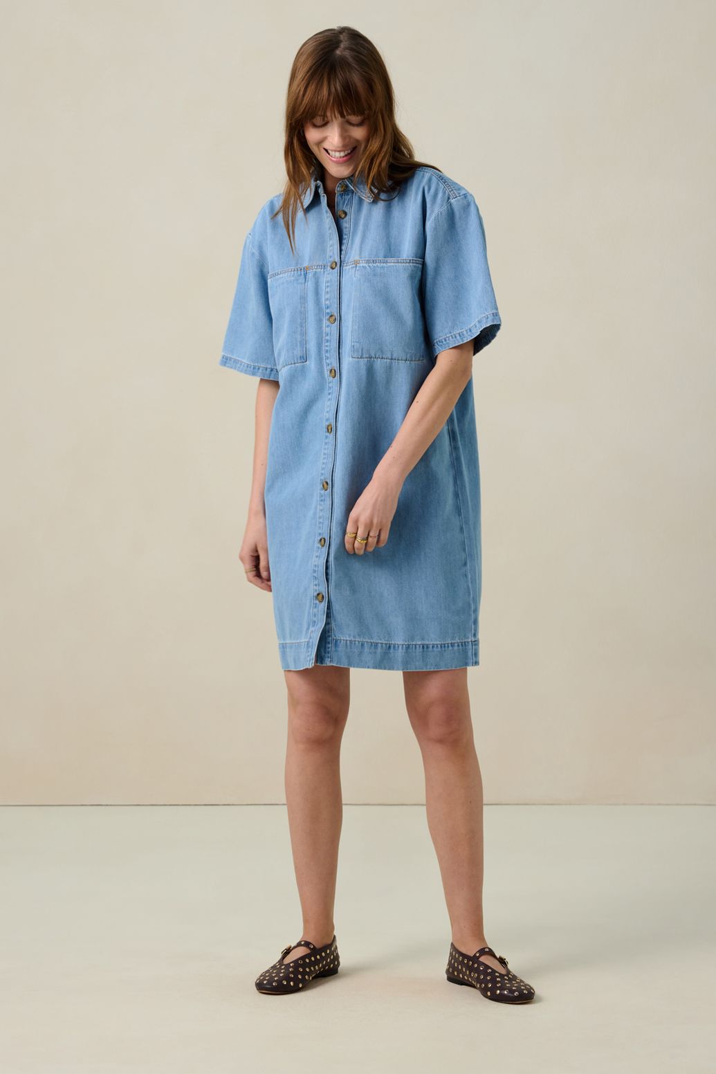 Robe mi-longue en jean - bleu