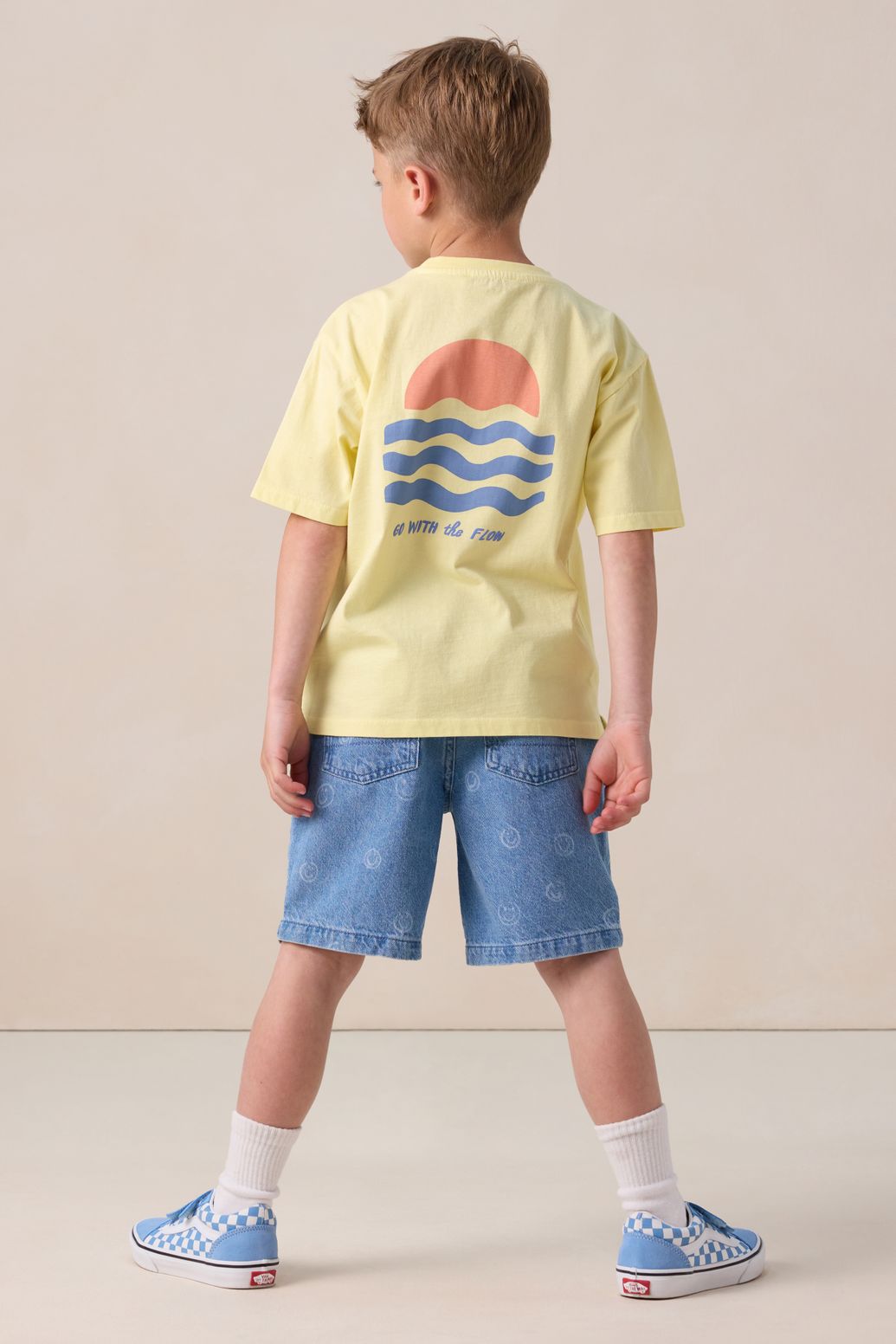 Short en jean avec smileys - bleu