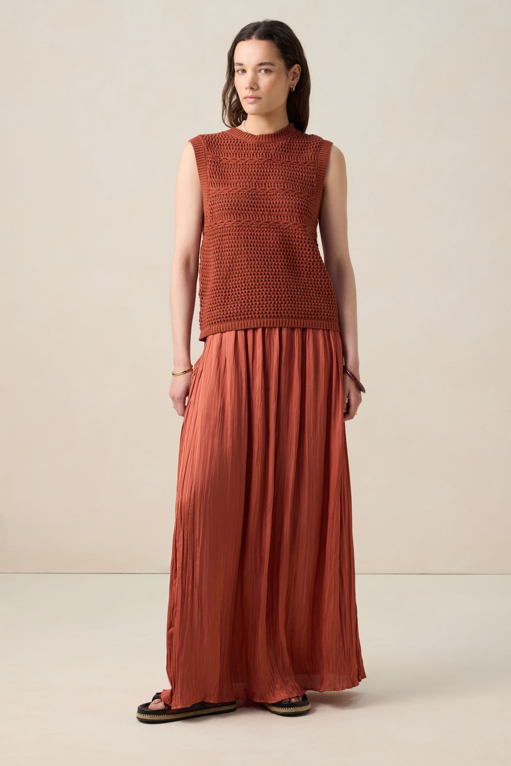 Jupe longue plissée - orange foncé
