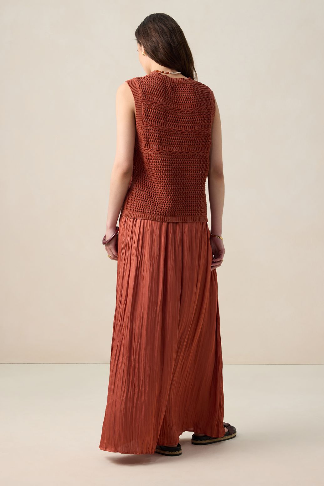 Maxi-Rock mit Falten - rostbraun