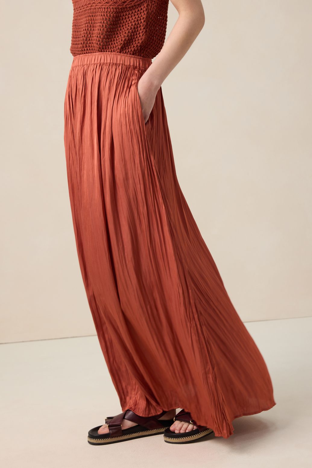 Jupe longue plissée - orange foncé