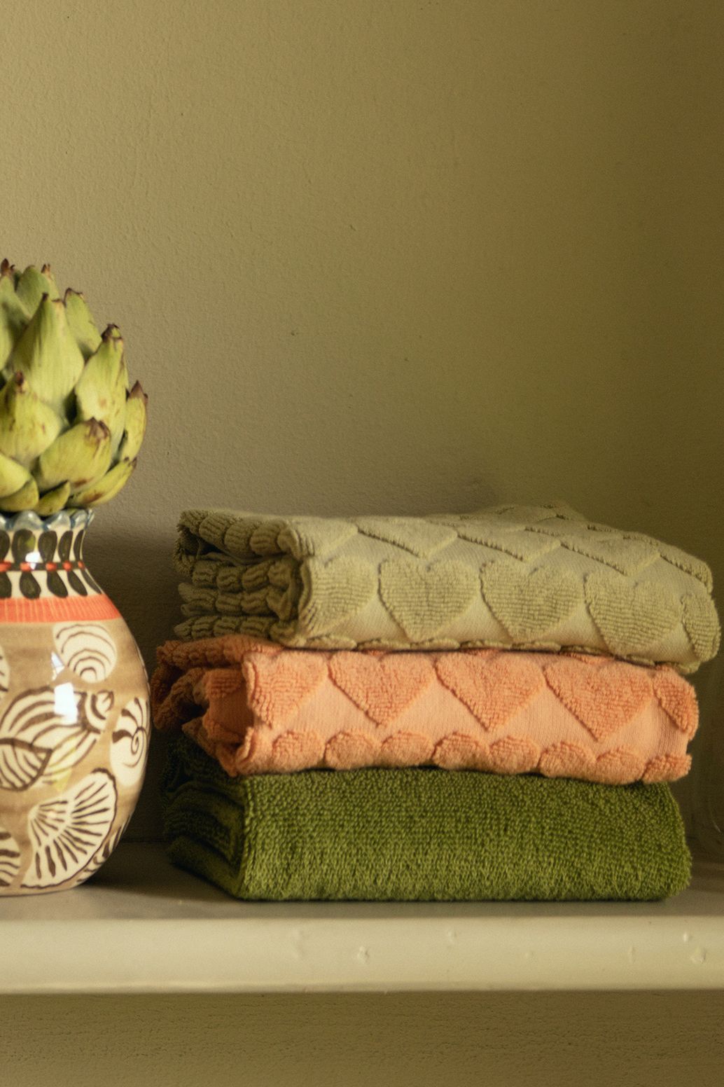 Serviette avec imprimé cœurs - orange clair