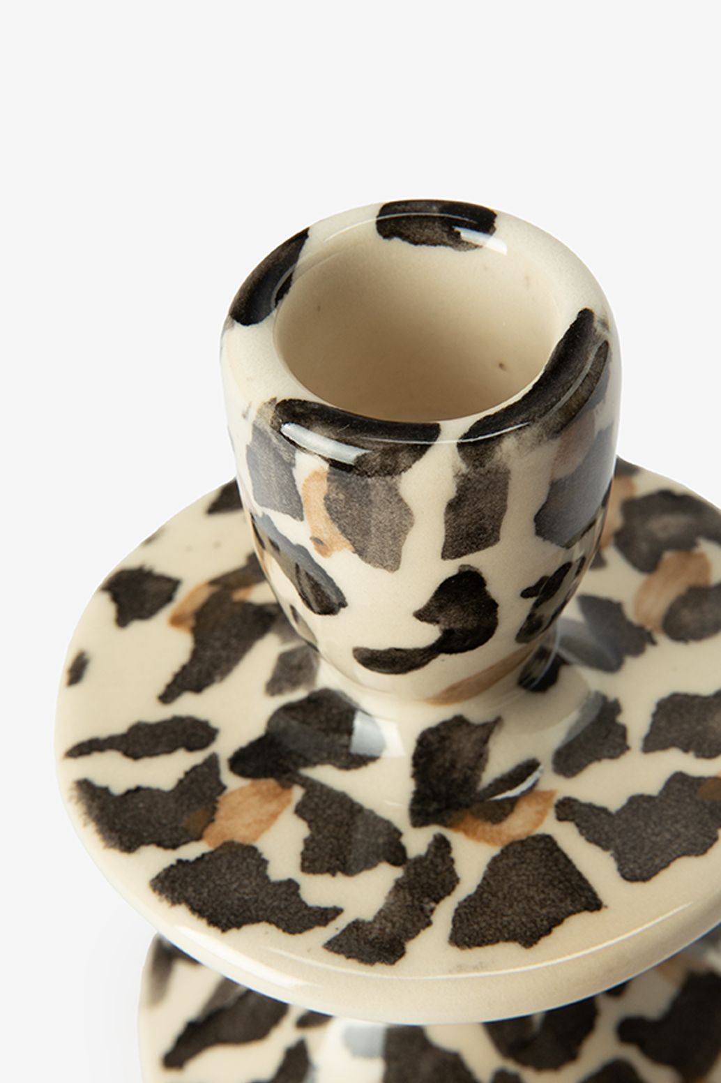 Kerzenhalter mit Leoprint-Detail - hellbraun