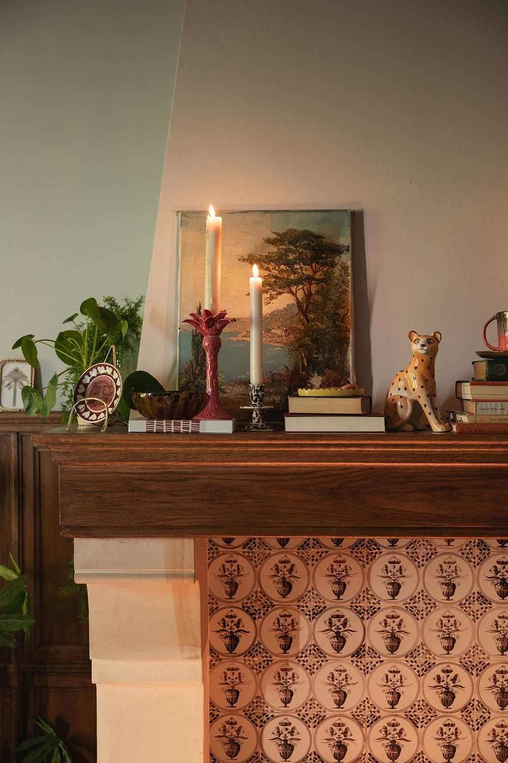 Lichtbruine ruffle kandelaar met leopard print small