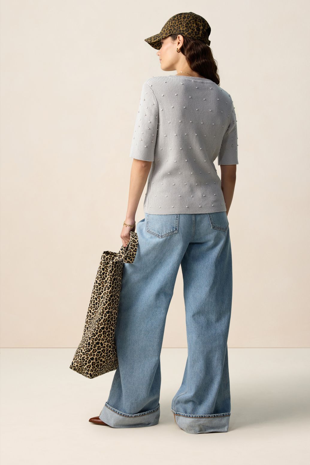 Pull avec perles - bleu gris