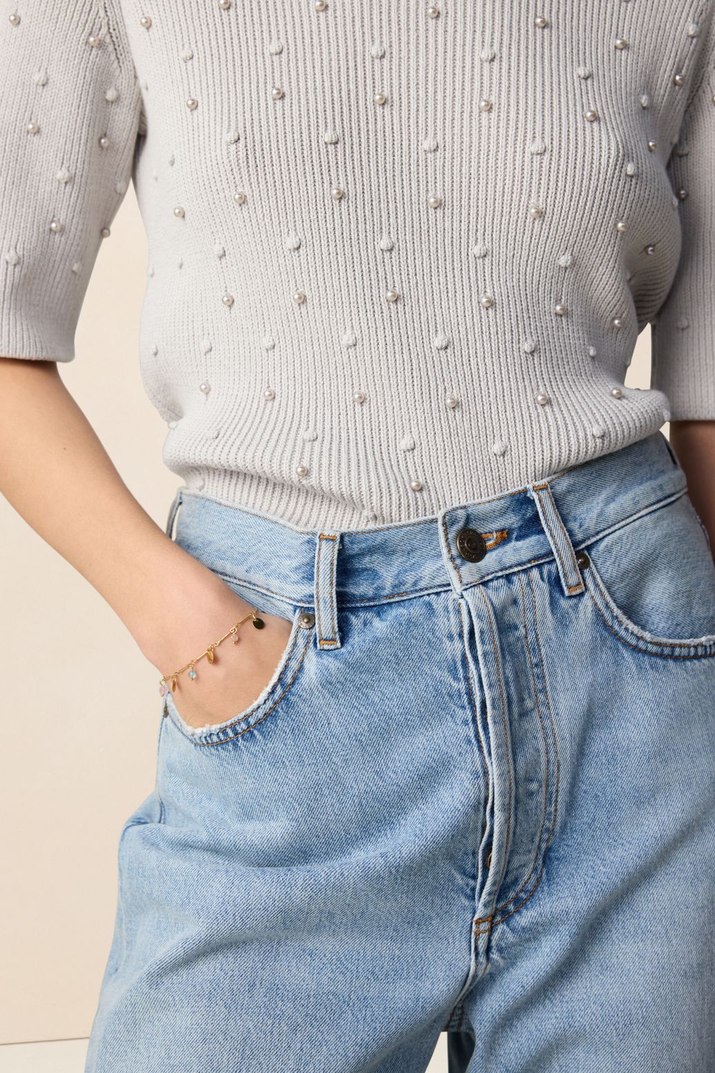 Pull avec perles - bleu gris