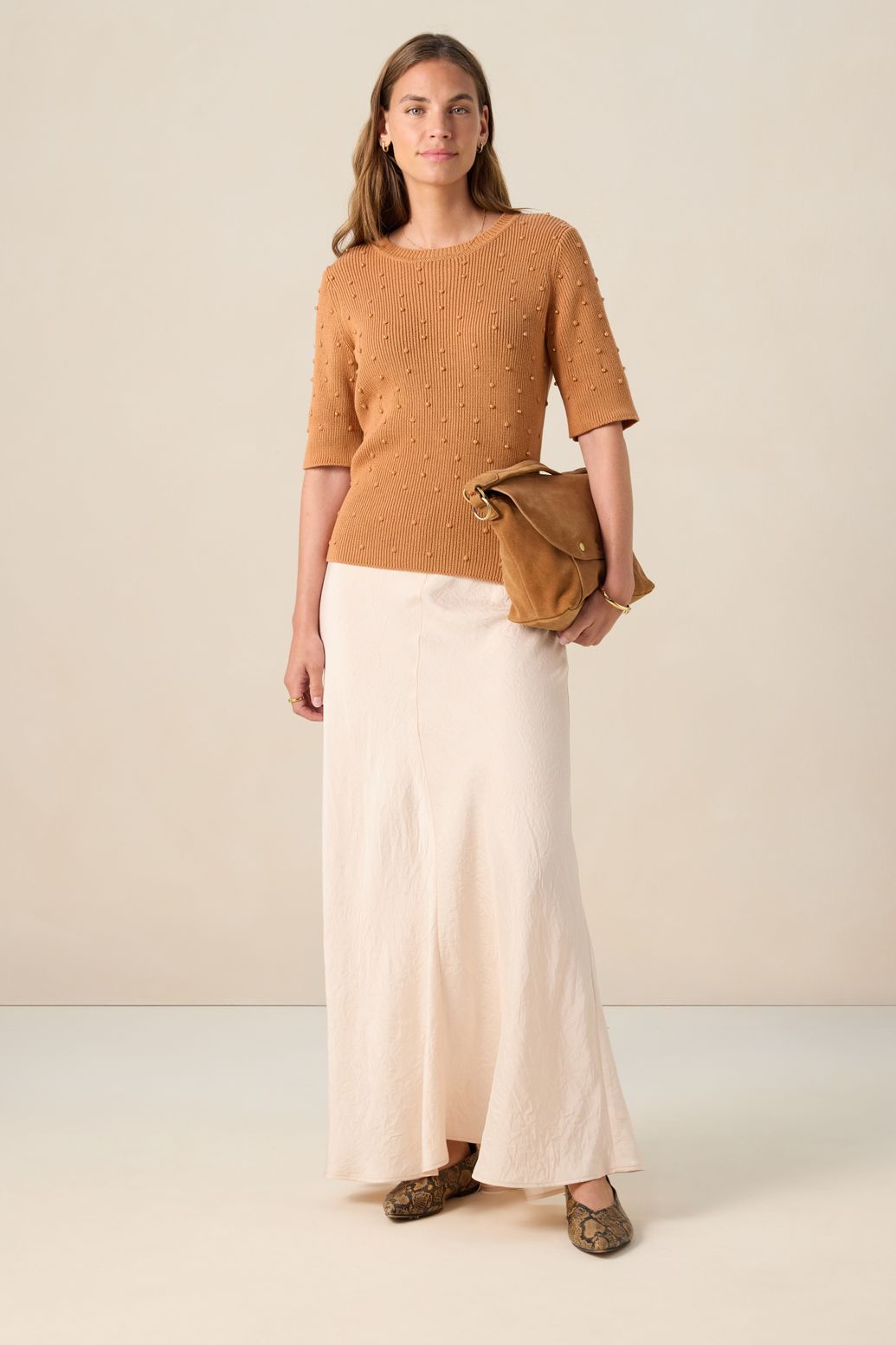 Pull avec perles - marron clair