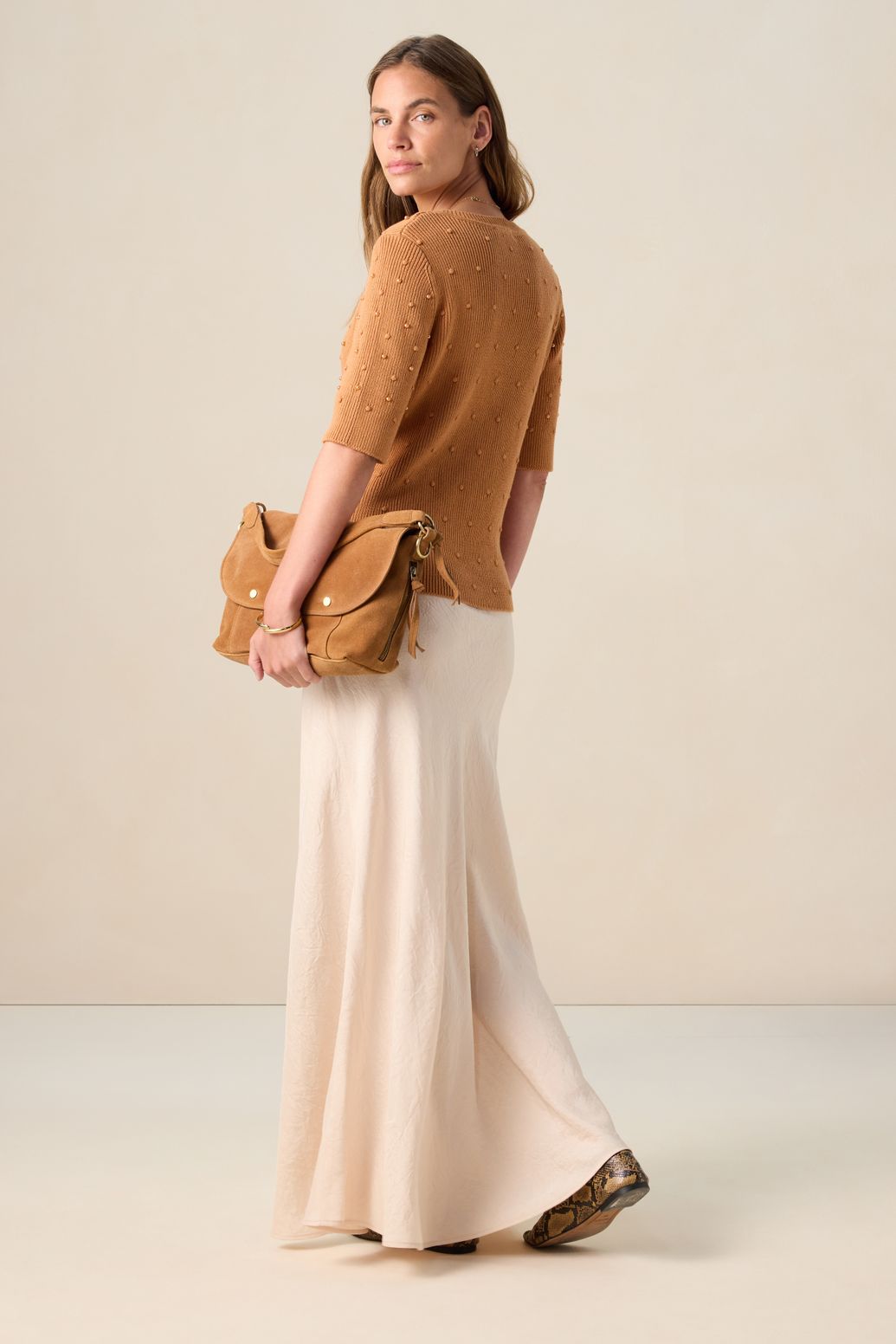 Pull avec perles - marron clair