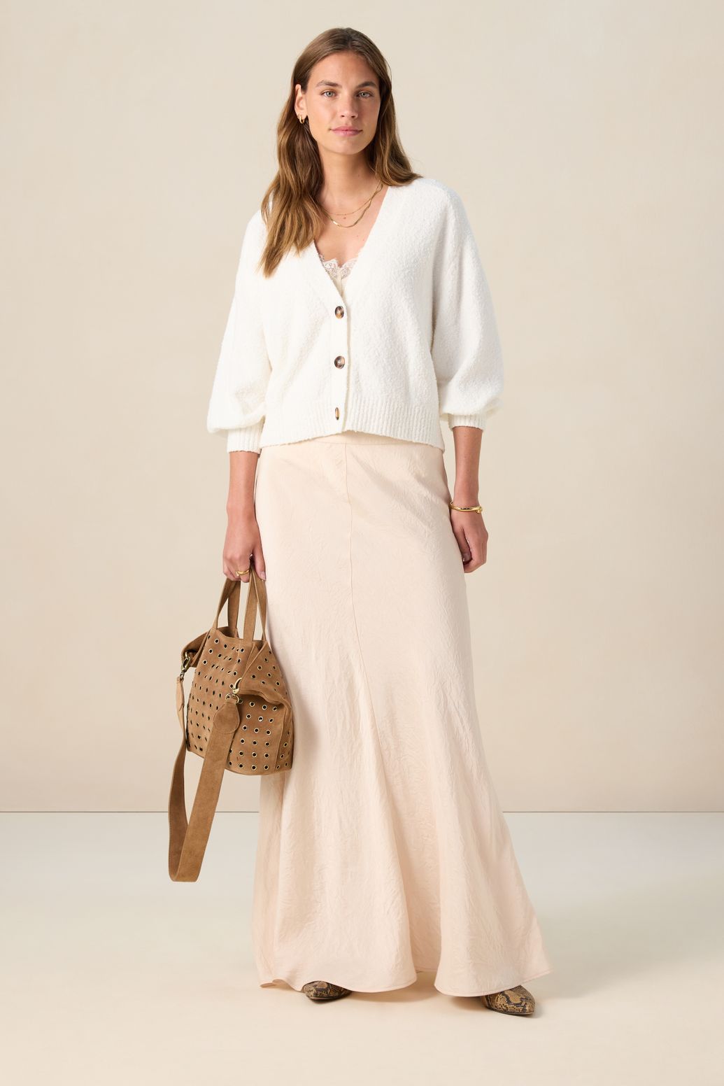 Bouclé-Strickjacke - weiß